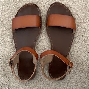 One strap brown leather sandals